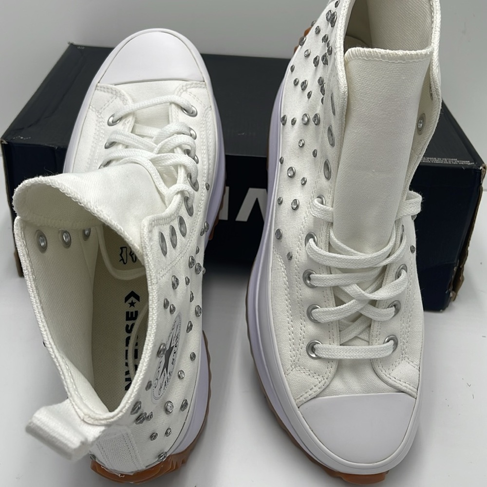 Converse Men’s High-Top Platform Sneakers A10289C RUN STAR HIKE HI WHITE/BLACK - Picture 12 of 16